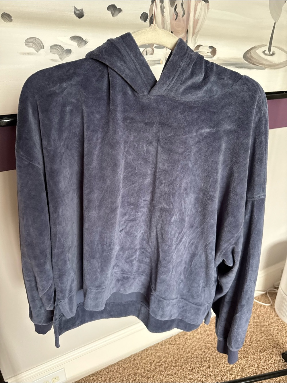 aerie Plush Hooded Pullover in Slate Blue